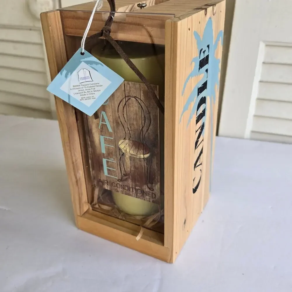 Pillar Candle New in Crate Gift Box 60% Palm Oil 40% Parafin Wax Vintage 2004
